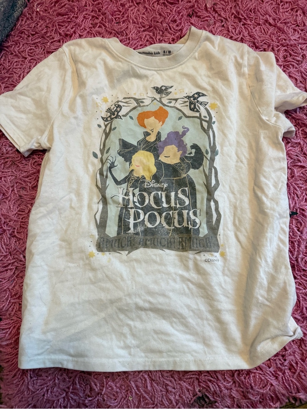 AbercrombieDisney White Hocus Pocus Graphic Tee with Orange Purple Yellow Accent